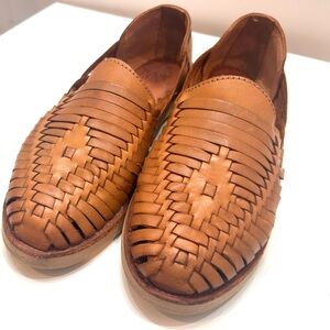 Tan Leather Slip-On Woven Huaraches UNISEX “Selva” ESPIRITU imported from Mexico